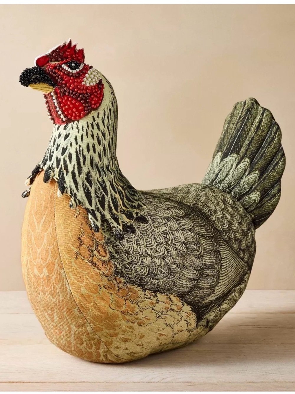 John Derain Decorative Fabric Hen Accent Pillow in Red, Cream & Green